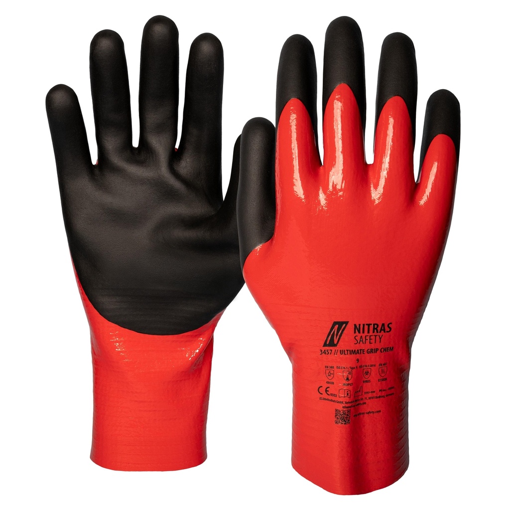 3457 NITRAS Chemikalienschutzhandschuhe rot