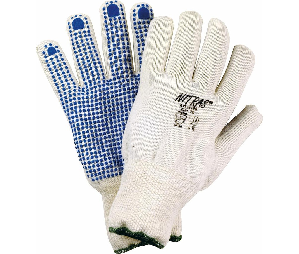 Handschoen nitras 6100 wit+ blauwe nopjes